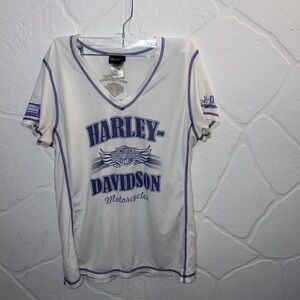Harley-Davidson White and Purple Short Sleeve Tee